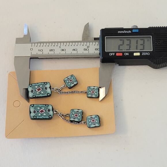 Handmade Polymer Clay Dangle Earrings Teal Pink Black Geometric Pattern Pierced - Picture 7 of 12